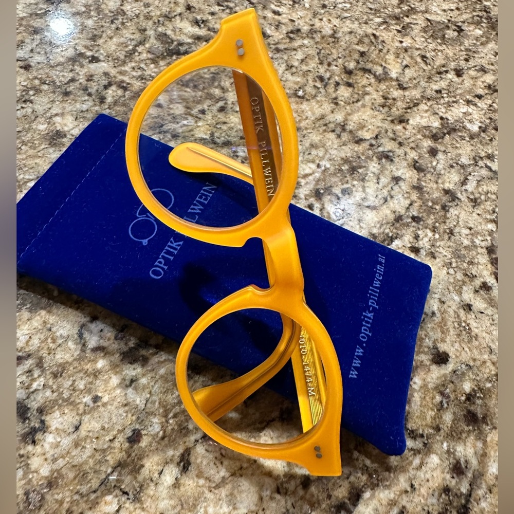 Brand new hand made yellow glasses from Optik Pillwein Vienna